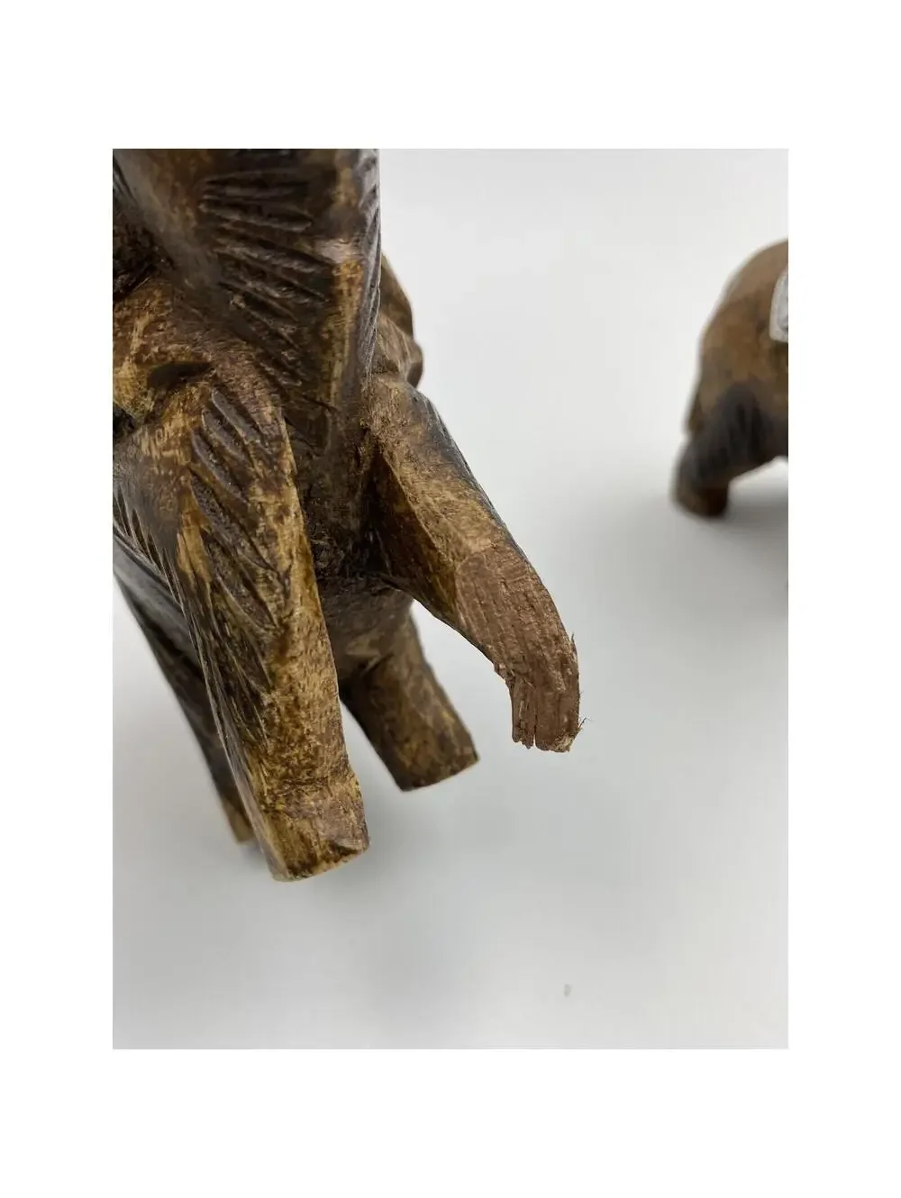 Wooden Elephants Hand Carved 2pc set Vintage *As is